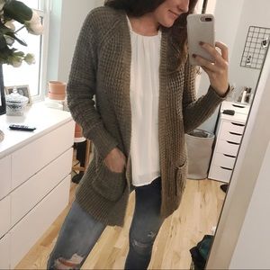 Taupe thick knit cardigan sweater